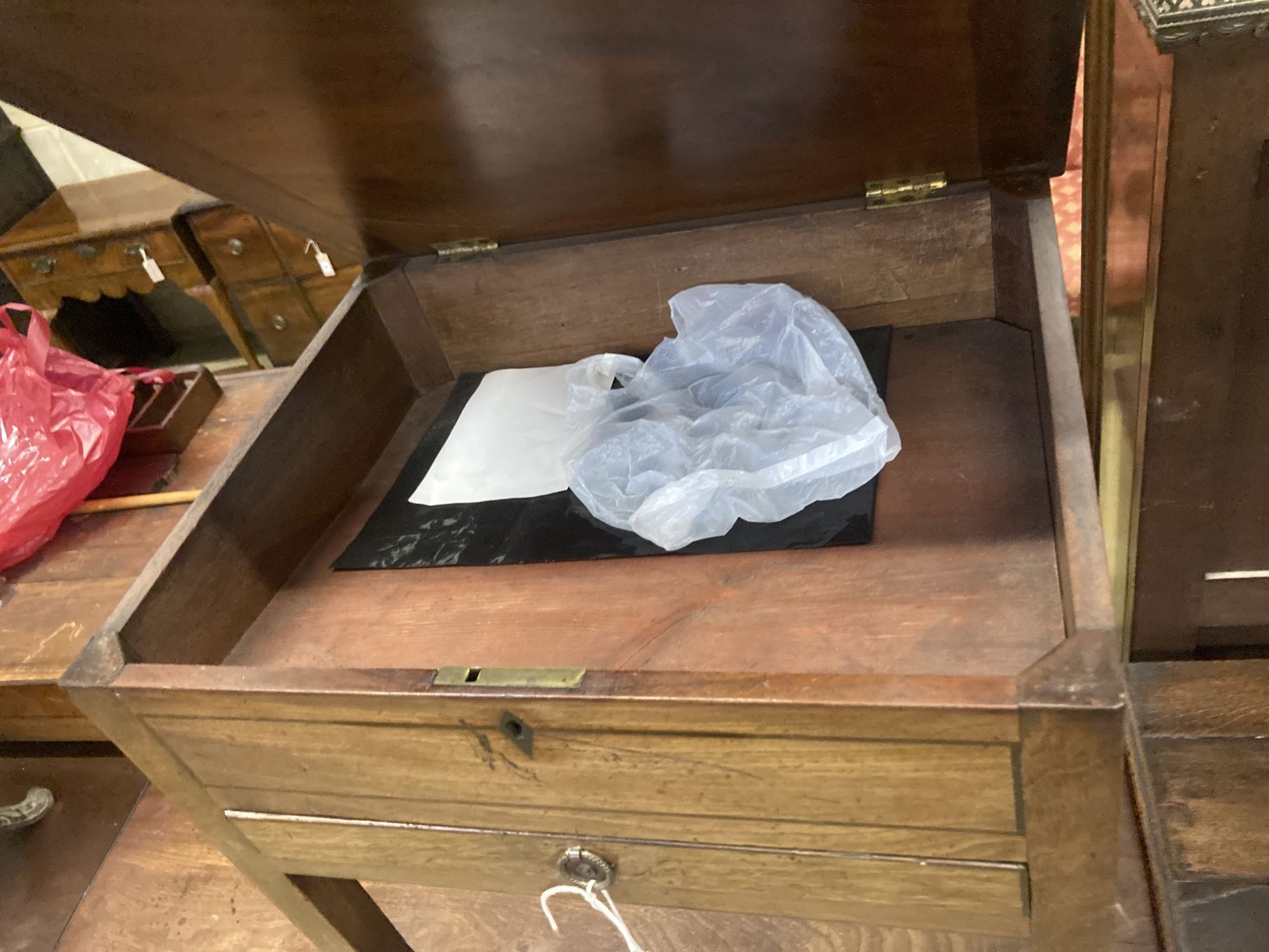 A George III mahogany work table, width 46cm, depth 39cm, height 74cm